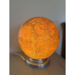 Antique Glass Globe By Perrina, Circa 1940, Illuminated Globe Lamp