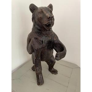 Plaster Bear Statue In The Black Forest Taste, Early XX Eme Pot Tobacco Animal Folk Art