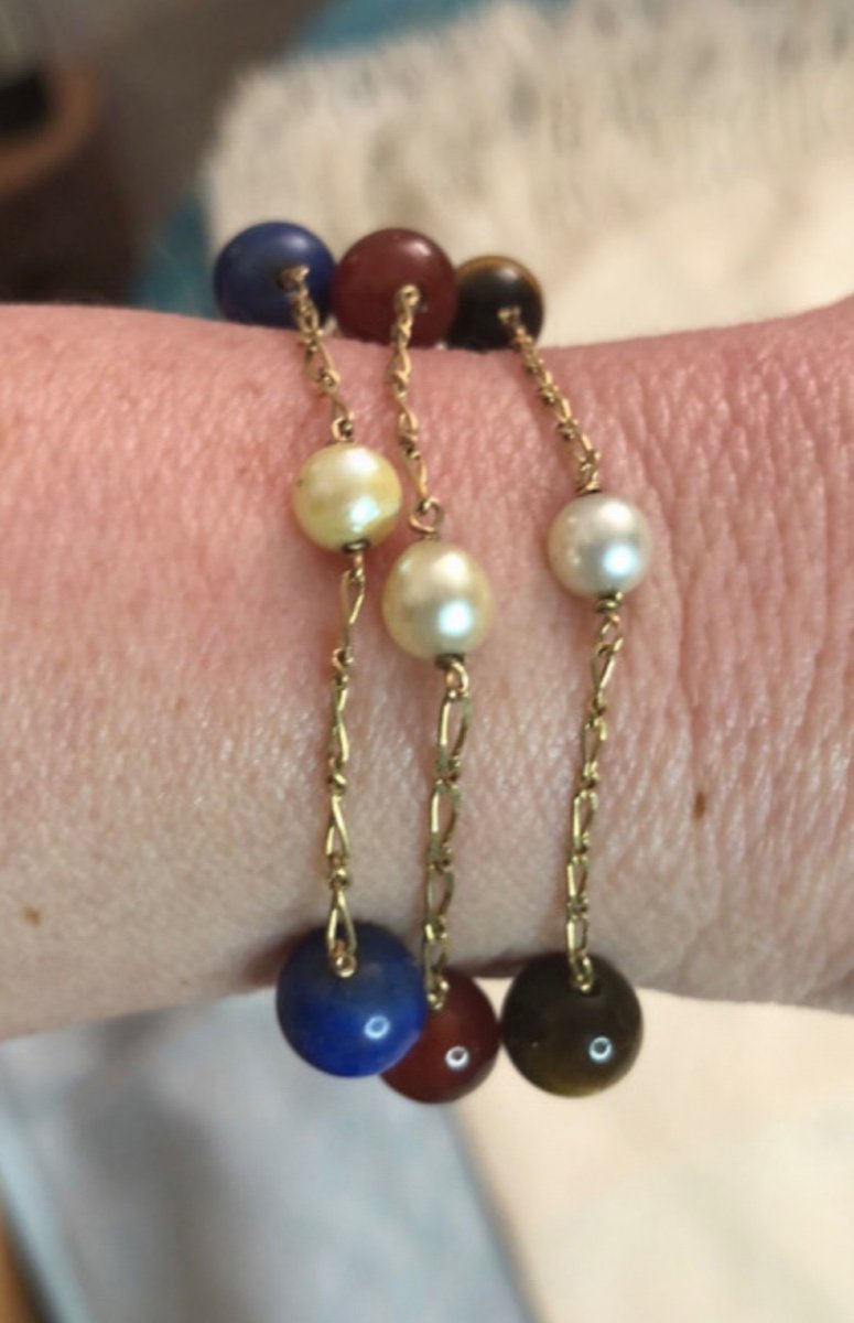Gold Bracelet / Pearls / Hard Stones-photo-2