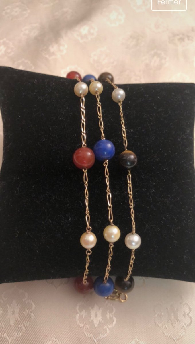Gold Bracelet / Pearls / Hard Stones