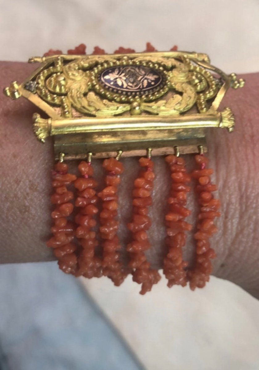 Coral / Gold Metal / Enamel Bracelet-photo-2