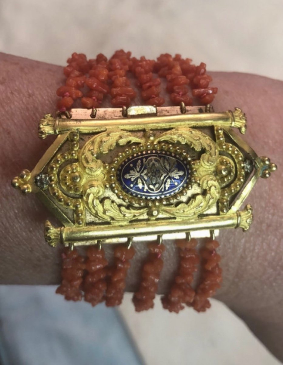 Coral / Gold Metal / Enamel Bracelet-photo-1