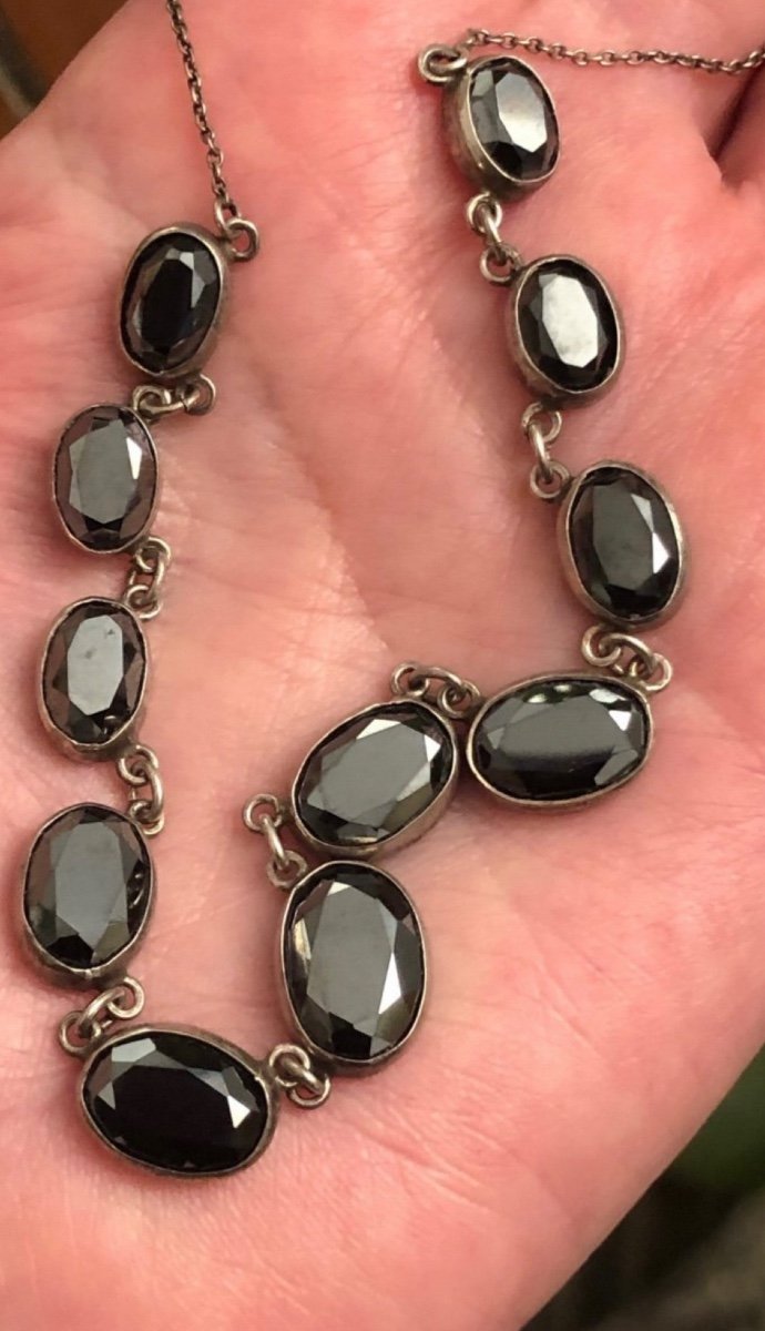 Art-deco Necklace Silver/hematites 