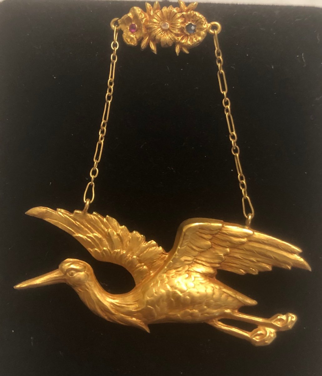 Pendentif  Cygogne  Art-nouveau  Or