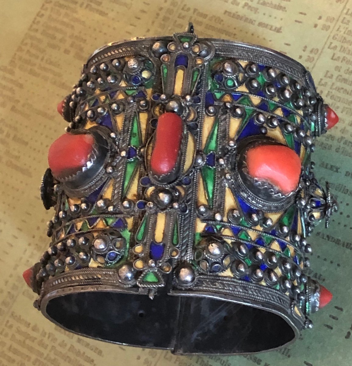Bracelet Kabyle Argent / Corail -photo-7