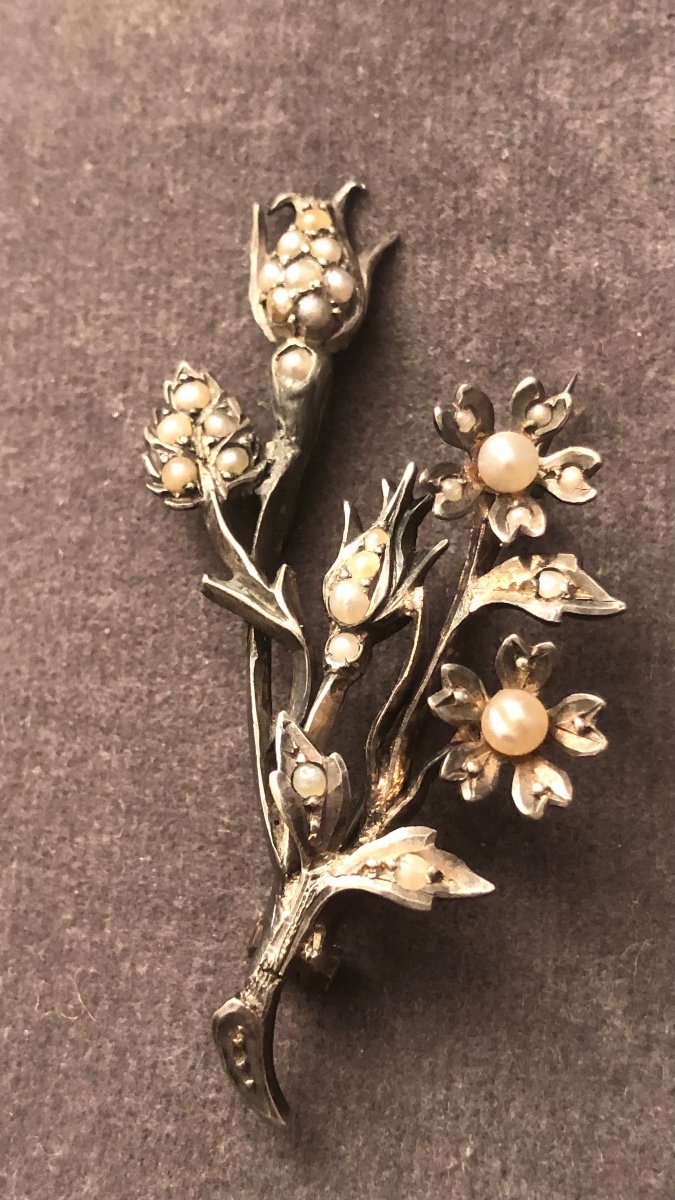 Broche 19ème Argent / Perles Fines -photo-2