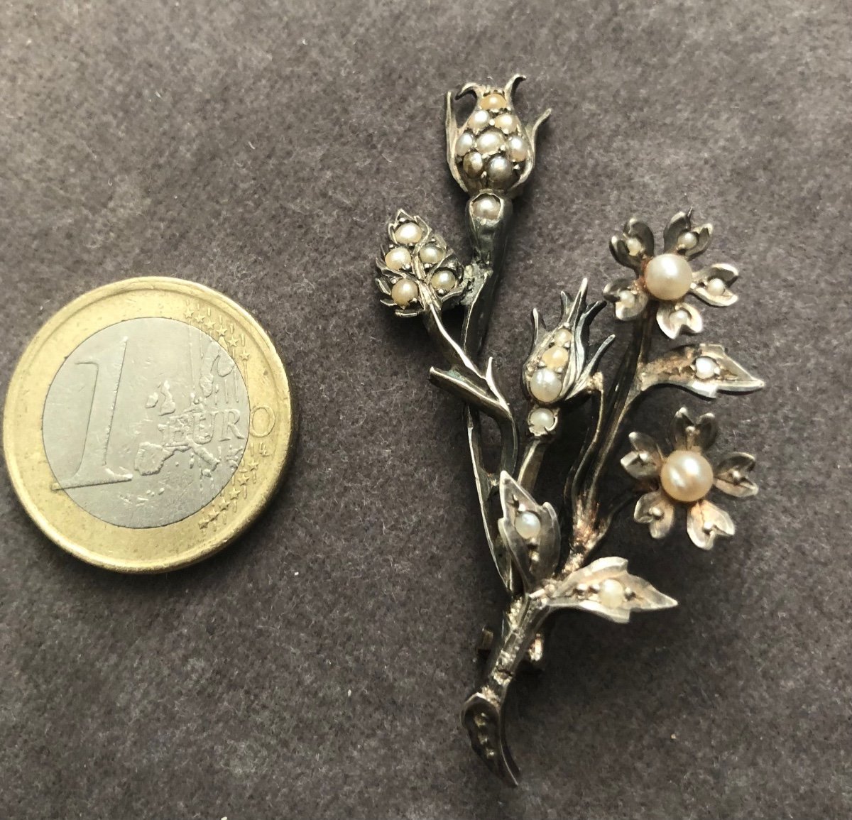 Broche 19ème Argent / Perles Fines -photo-3