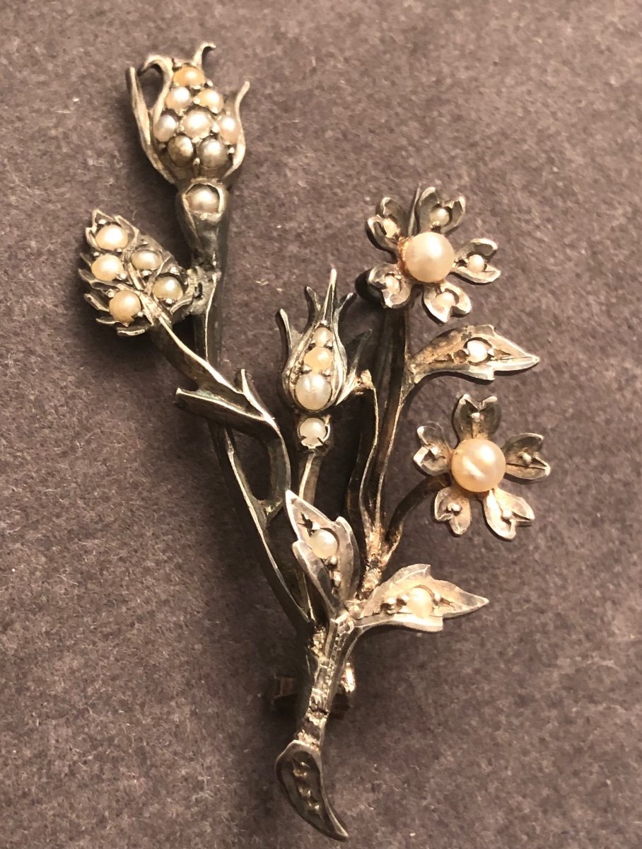 Broche 19ème Argent / Perles Fines -photo-3