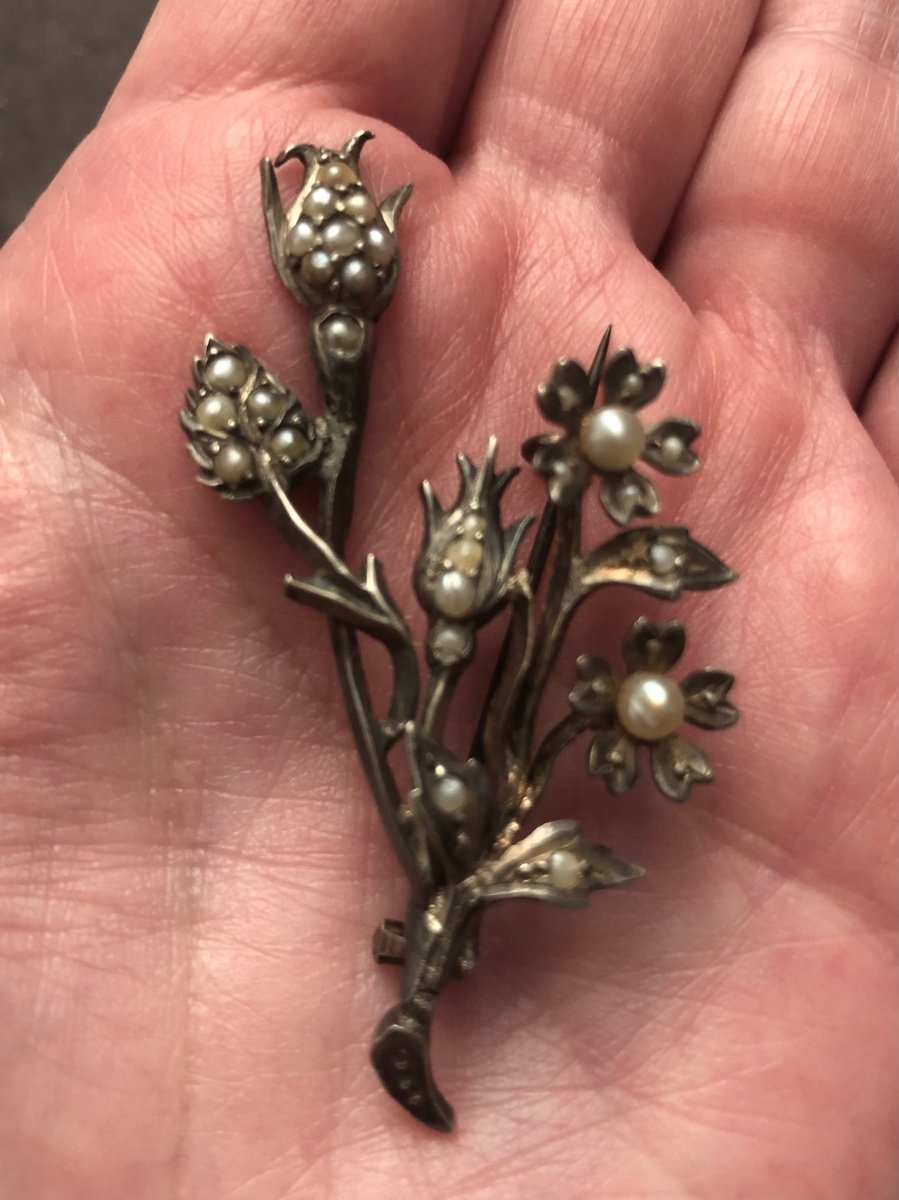 Broche 19ème Argent / Perles Fines -photo-4