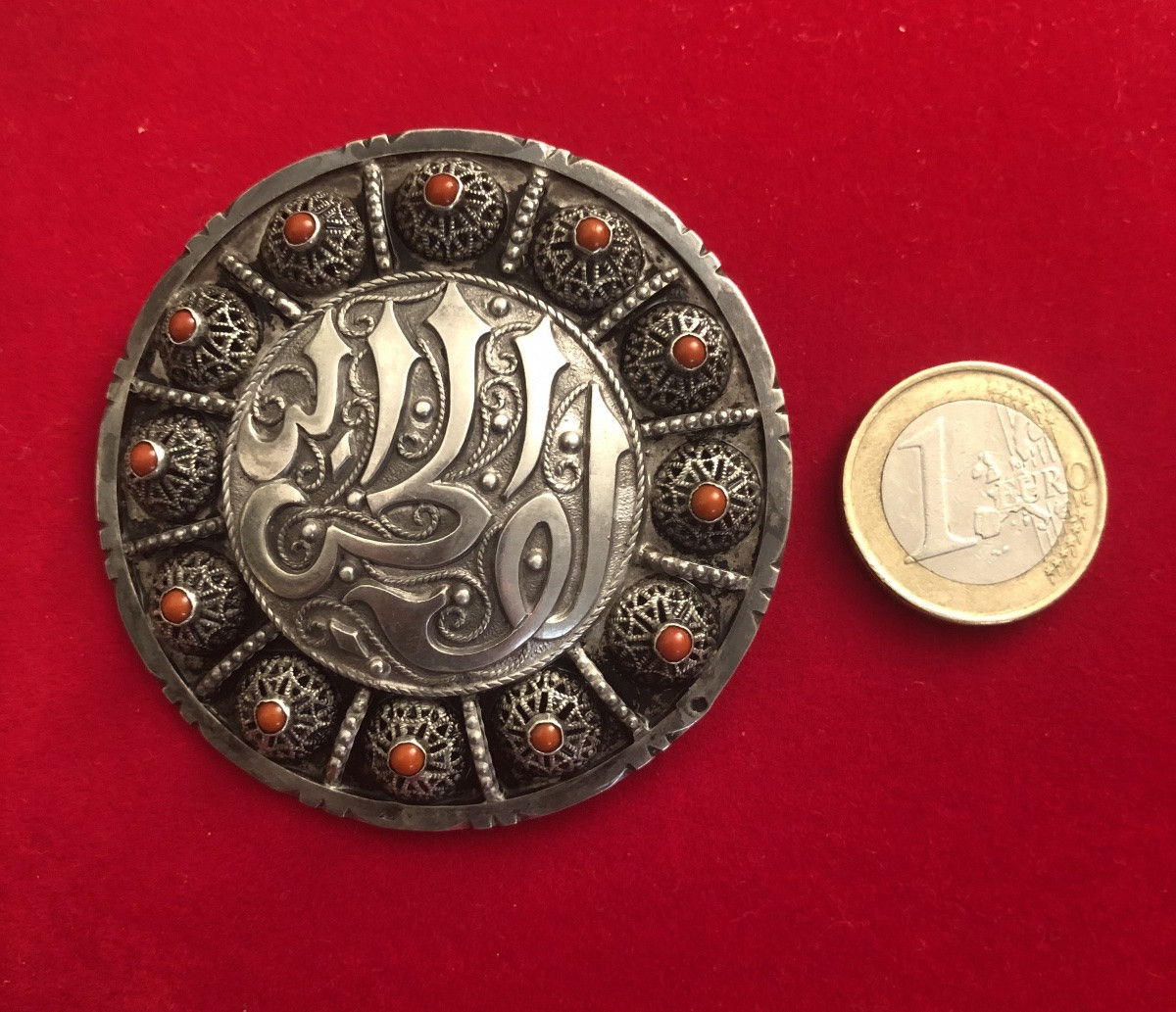 Ethnic Silver / Coral Brooch -photo-4