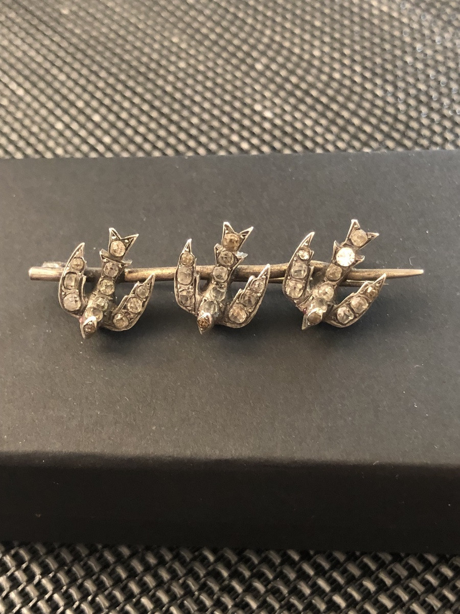 Broche  hirondelles  en argent -photo-4