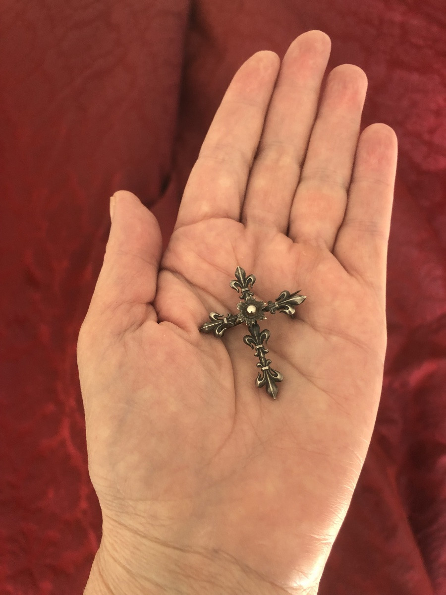 Croix argent  fleur de lys -photo-2