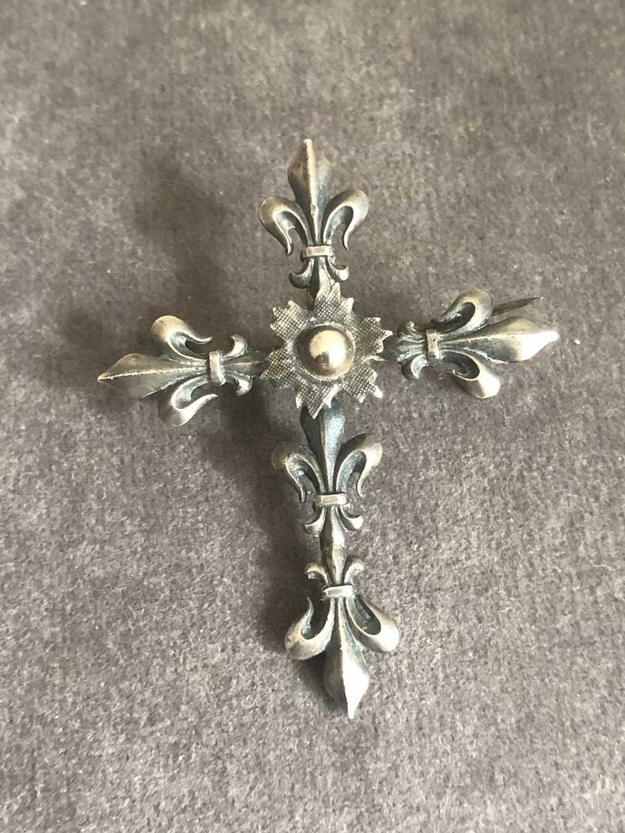Croix argent  fleur de lys -photo-3