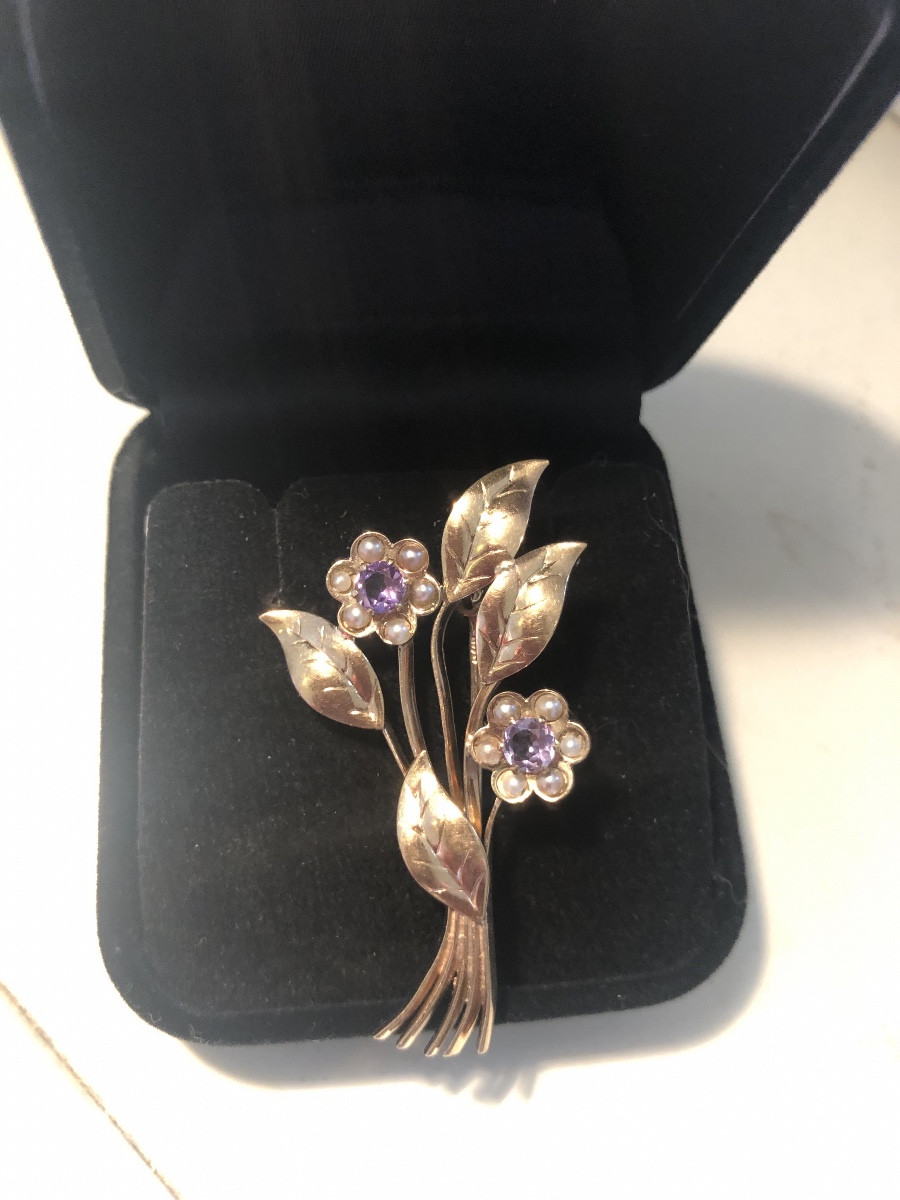 Broche or améthyste 