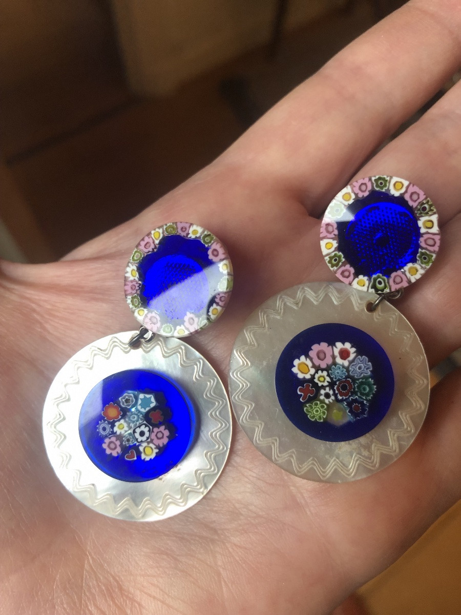 Mother-of-pearl / Murano Glass Earrings -photo-4