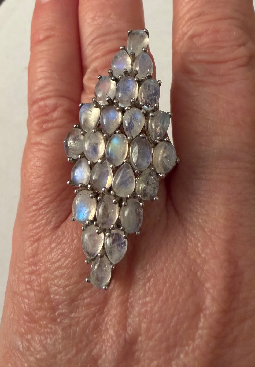 Bague losange argent /pierres de lune -photo-3