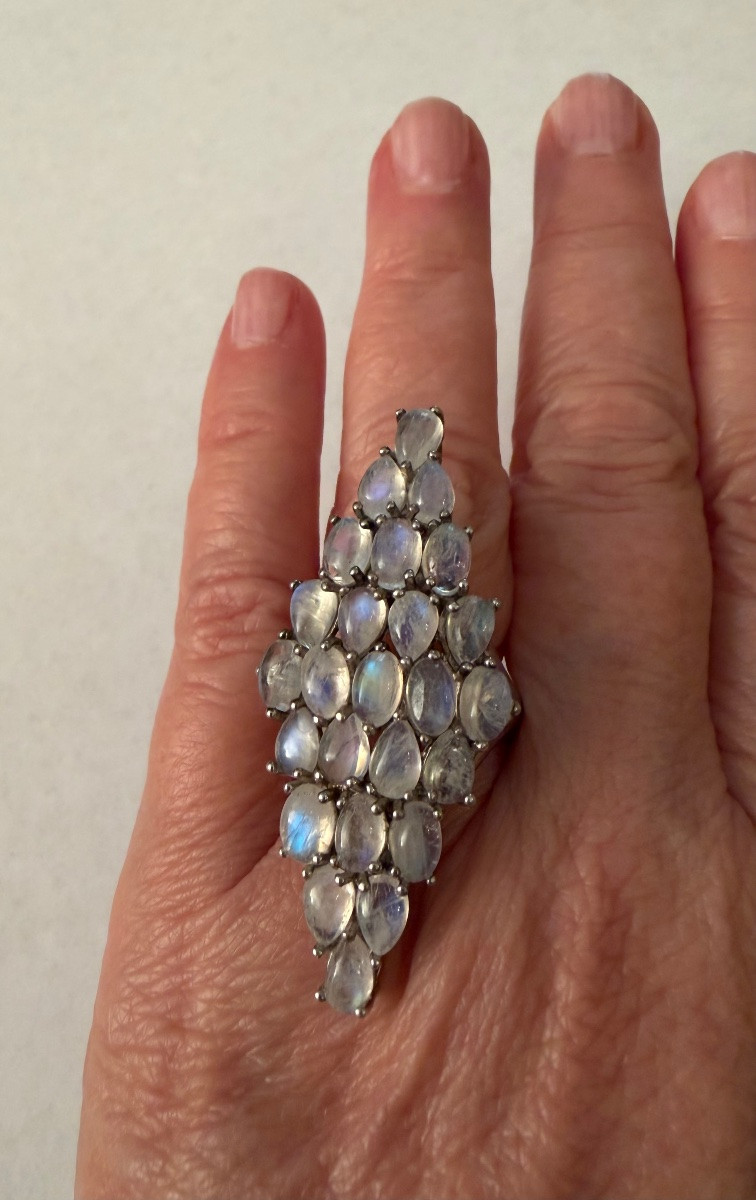Bague losange argent /pierres de lune -photo-4