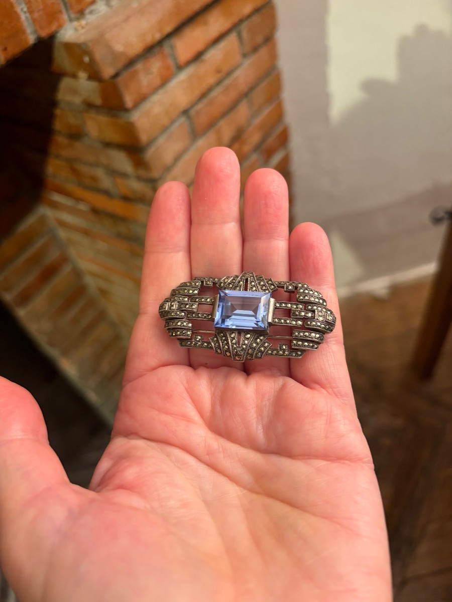 Broche  argent / marcassittes  Art-Déco -photo-2