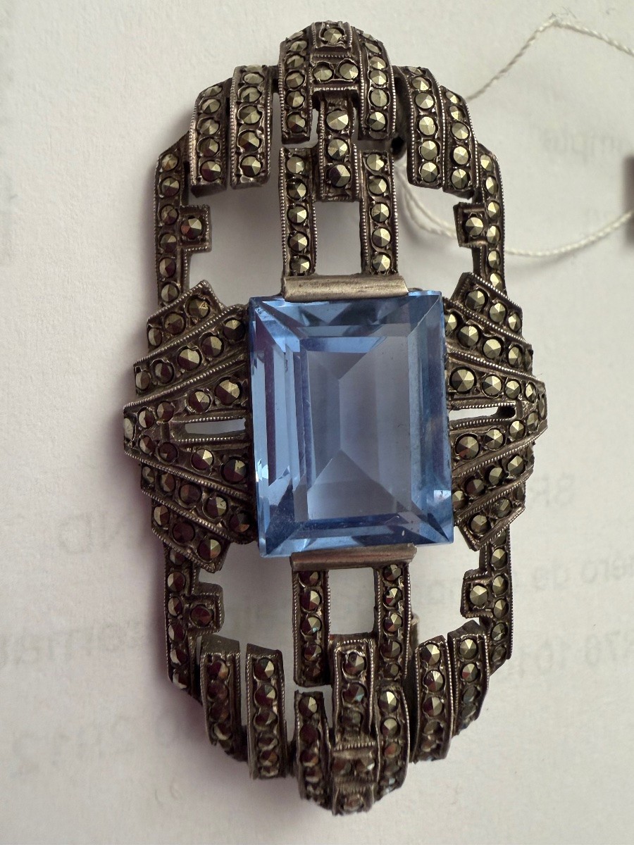 Silver Brooch / Art Deco Marcassiettes 