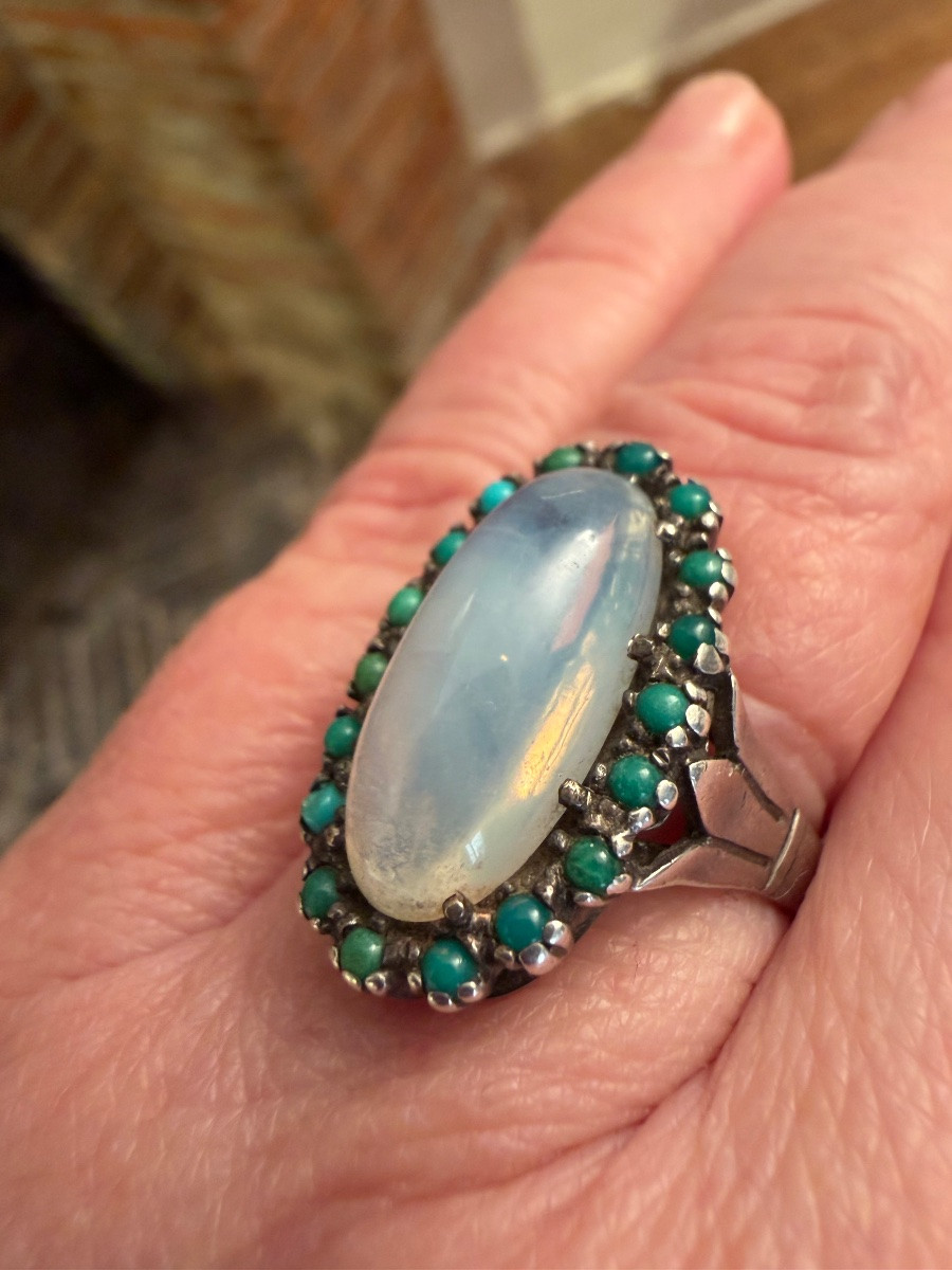 Antique Moonstone / Turquoise Ring-photo-2