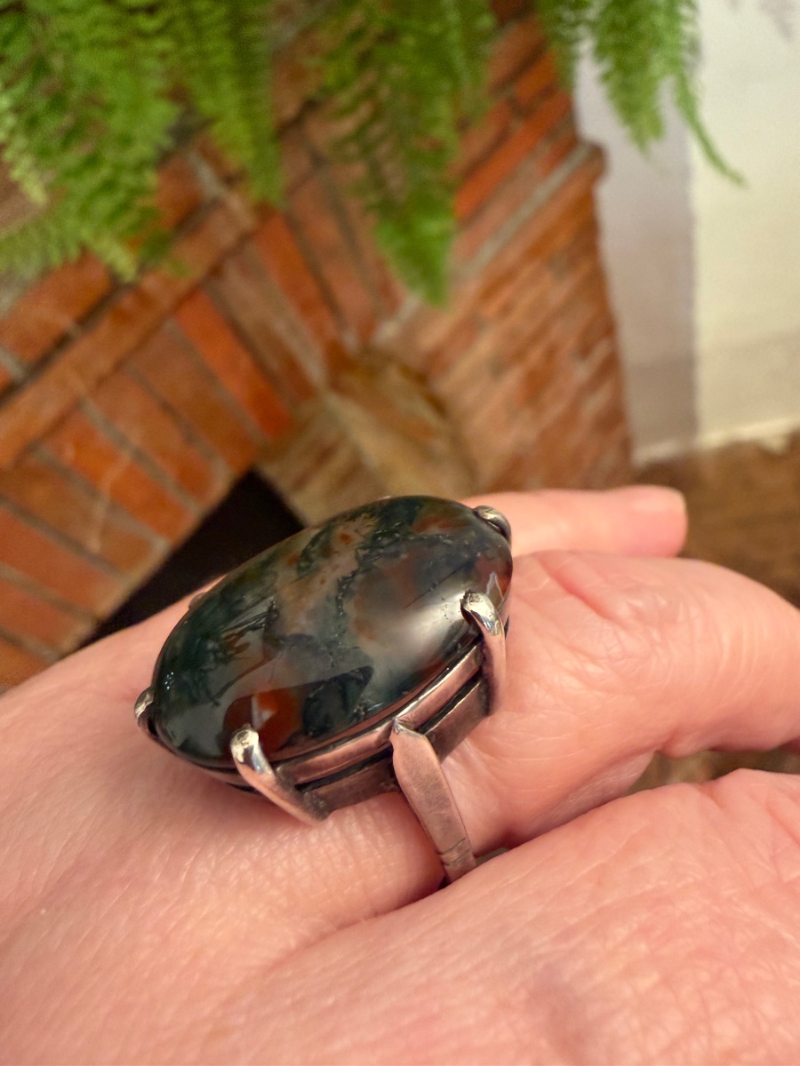 Bague argent /agate herborisé