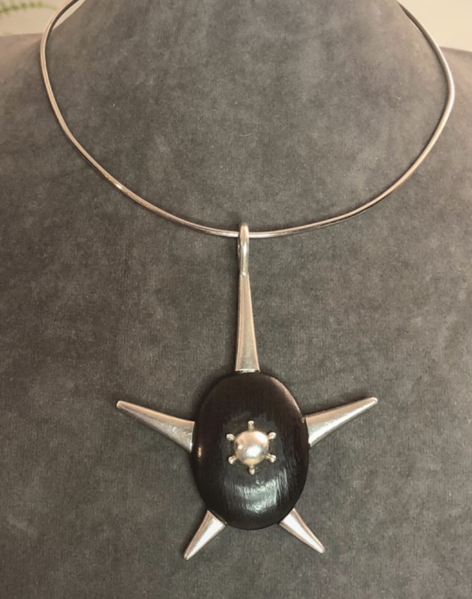 Silver And Wood Designer Necklace 