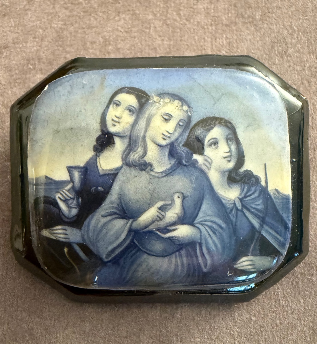 Wood And Enameled Porcelain Brooch -photo-4