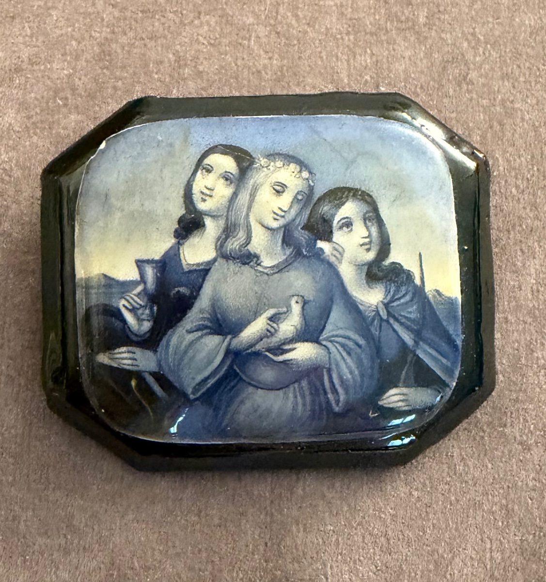 Wood And Enameled Porcelain Brooch -photo-1