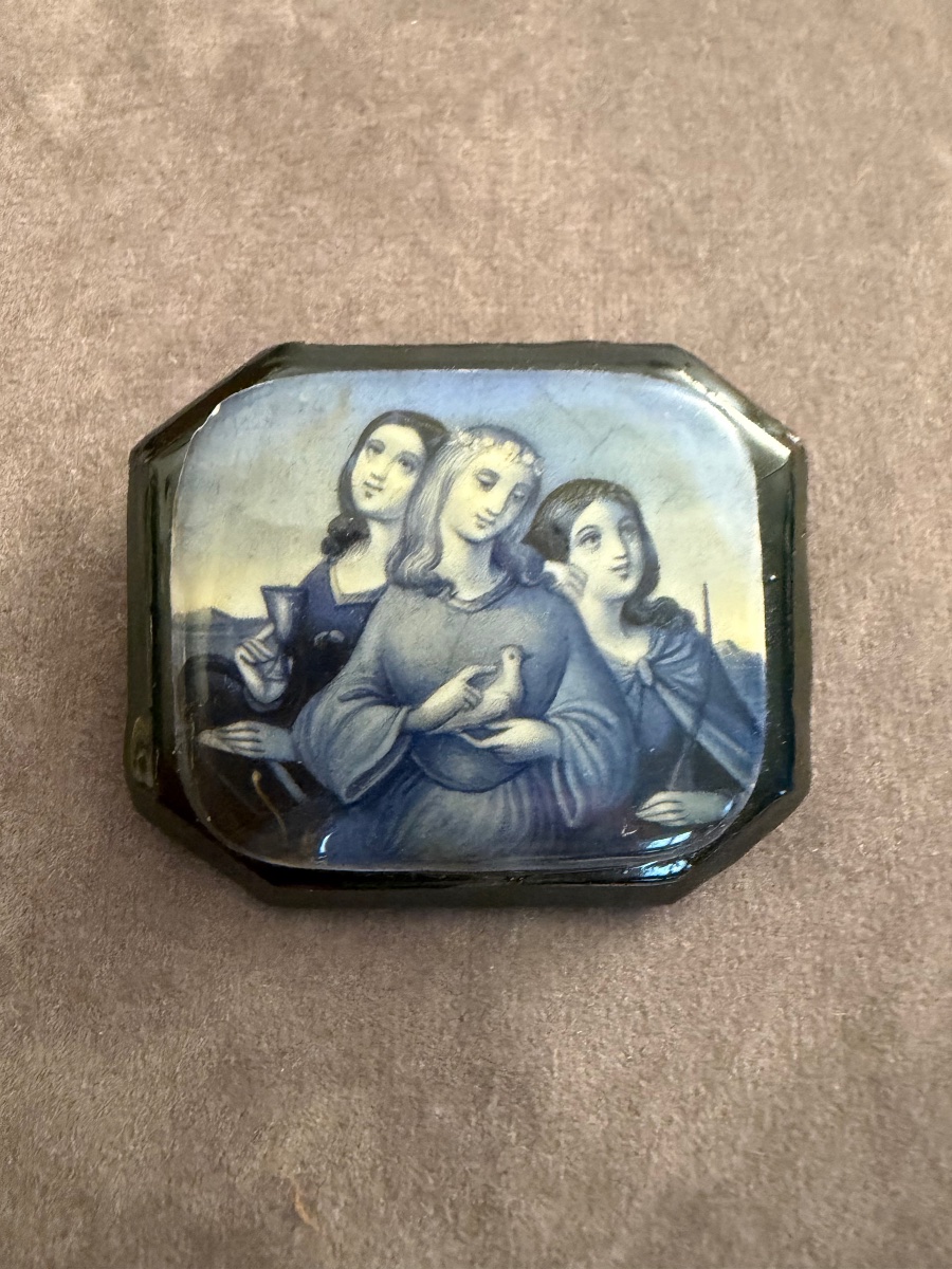 Wood And Enameled Porcelain Brooch -photo-3