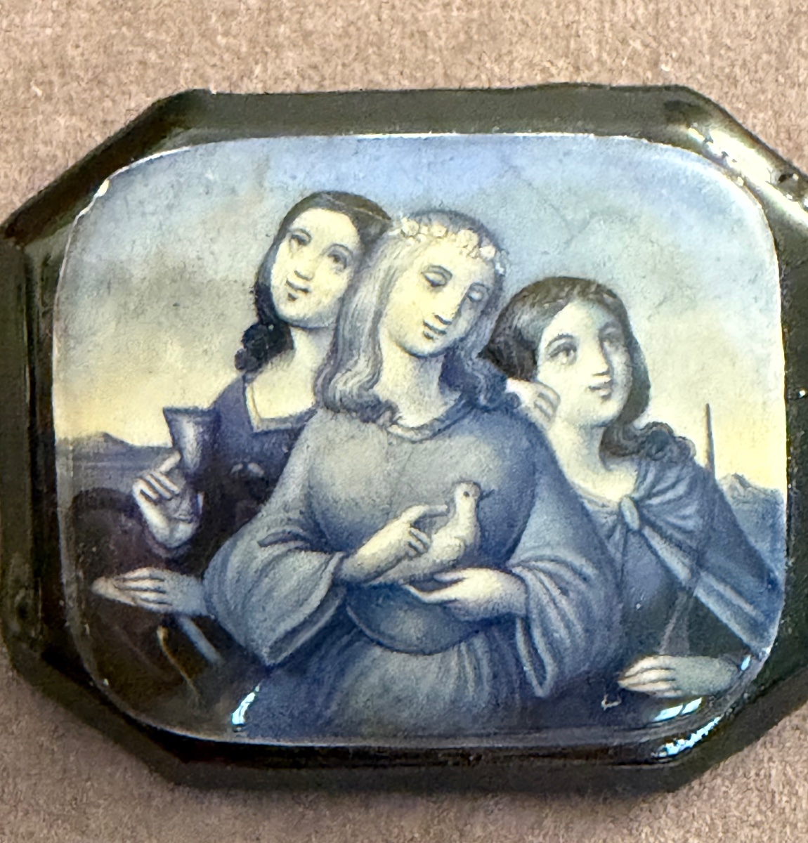 Wood And Enameled Porcelain Brooch -photo-4