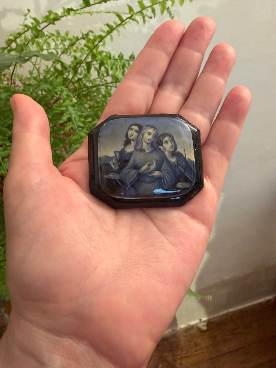 Wood And Enameled Porcelain Brooch -photo-6