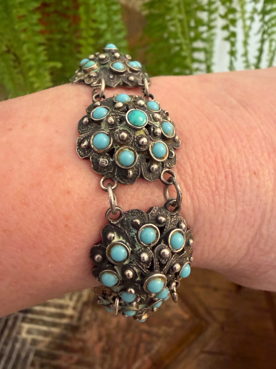 Vintage Silver And Turquoise Bracelet-photo-2