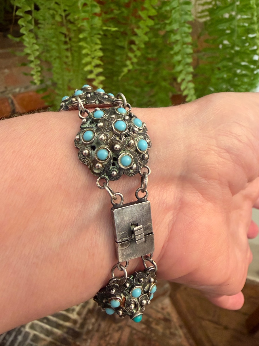 Vintage Silver And Turquoise Bracelet-photo-3