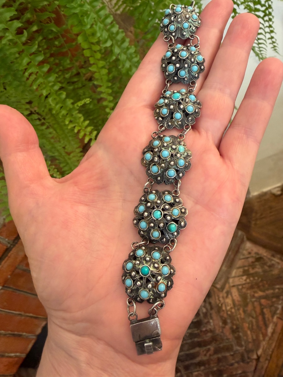 Vintage Silver And Turquoise Bracelet-photo-3