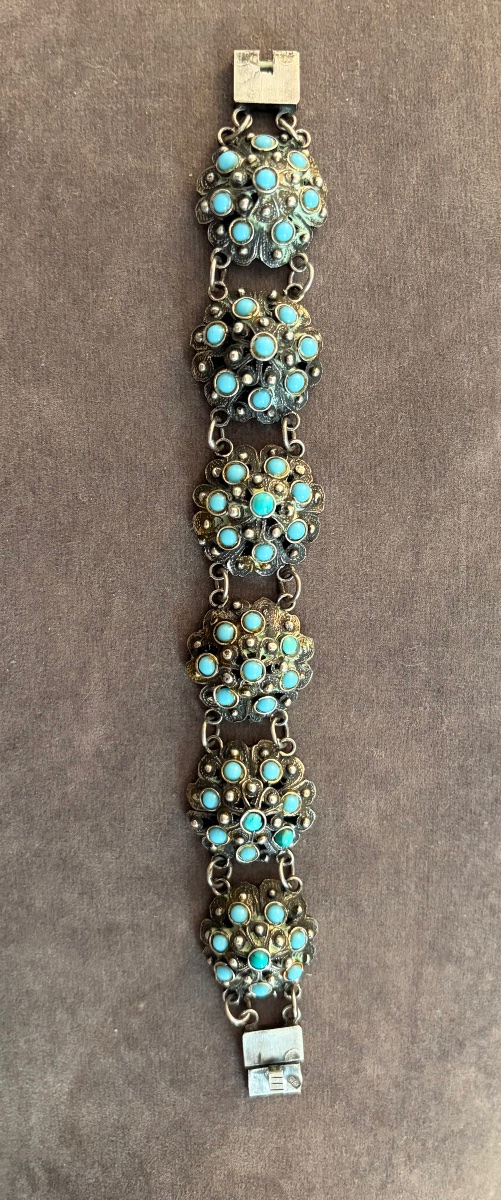 Vintage Silver And Turquoise Bracelet-photo-8