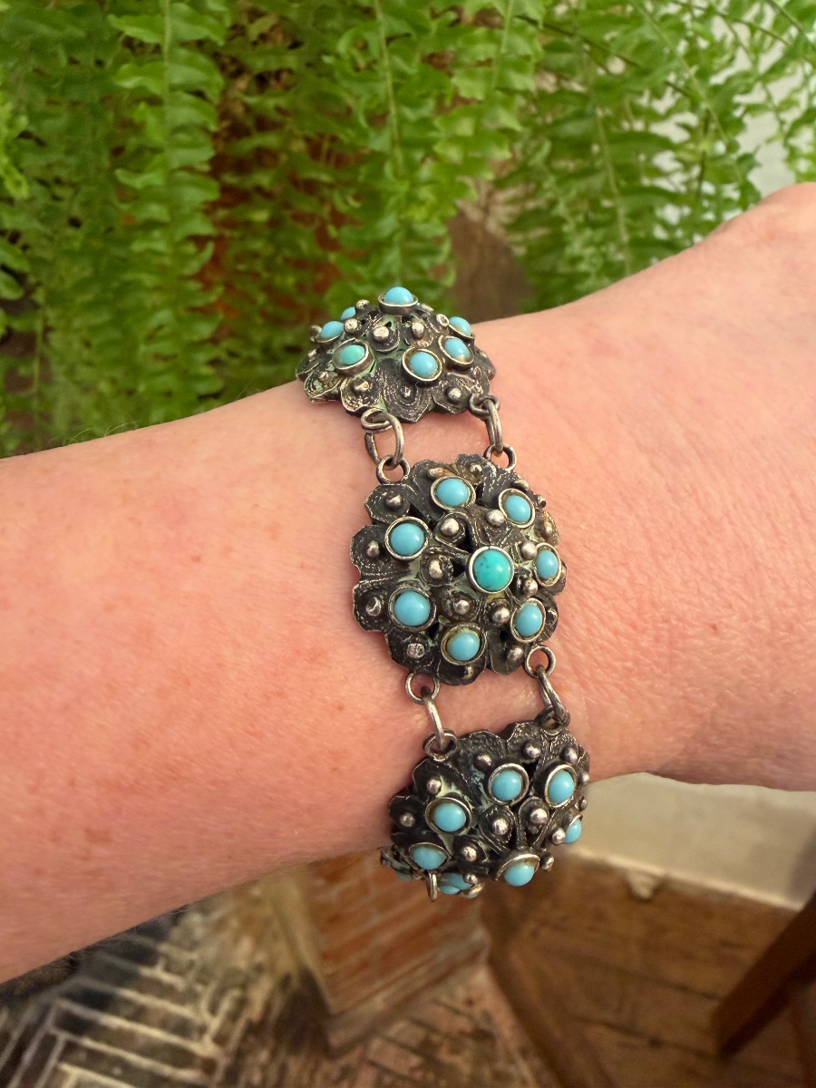 Vintage Silver And Turquoise Bracelet