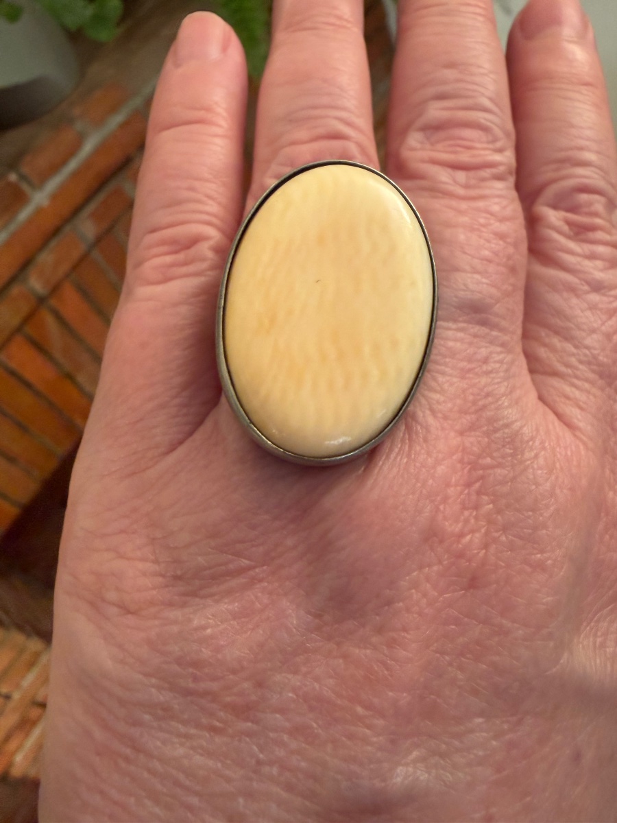 Vintage Ivory And Metal Ring -photo-2