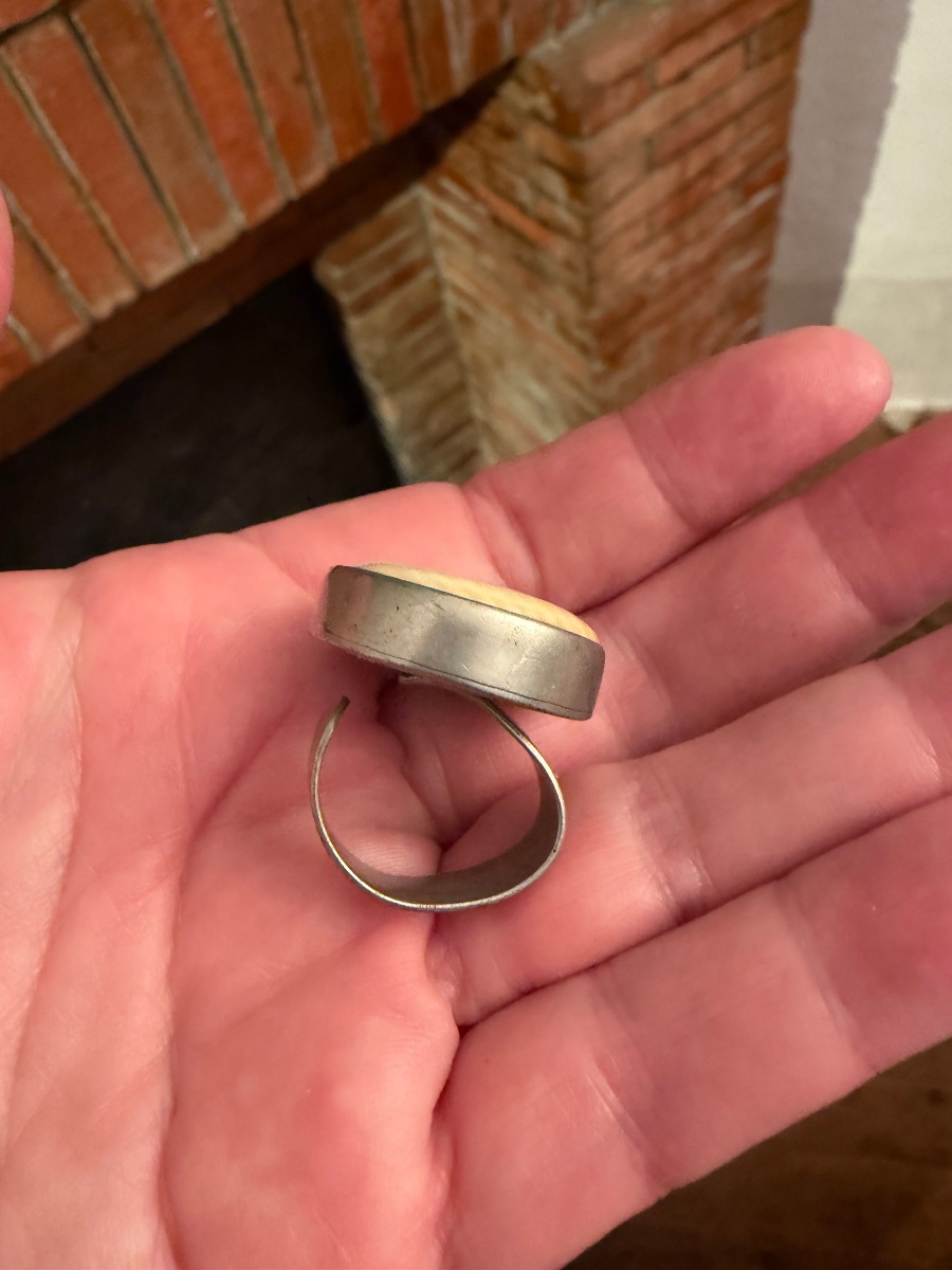 Vintage Ivory And Metal Ring -photo-3