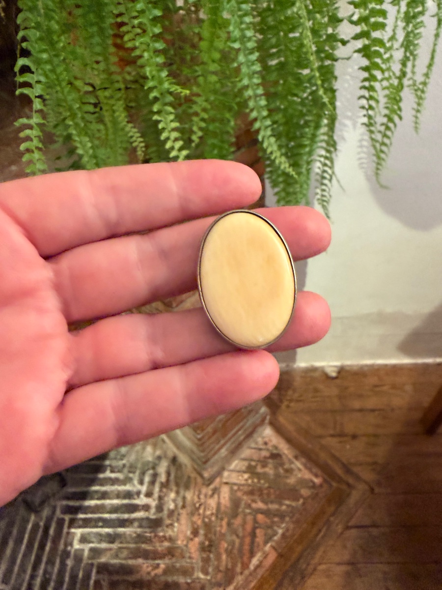 Vintage Ivory And Metal Ring -photo-4