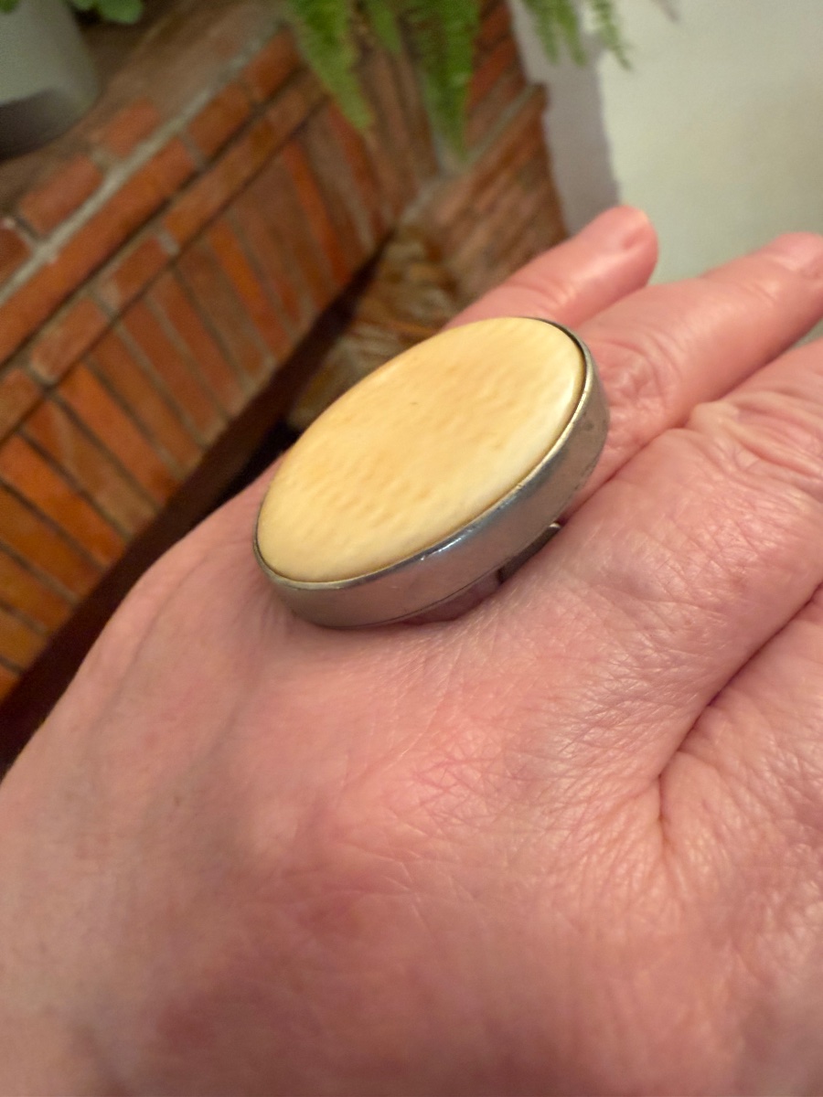 Vintage Ivory And Metal Ring -photo-6