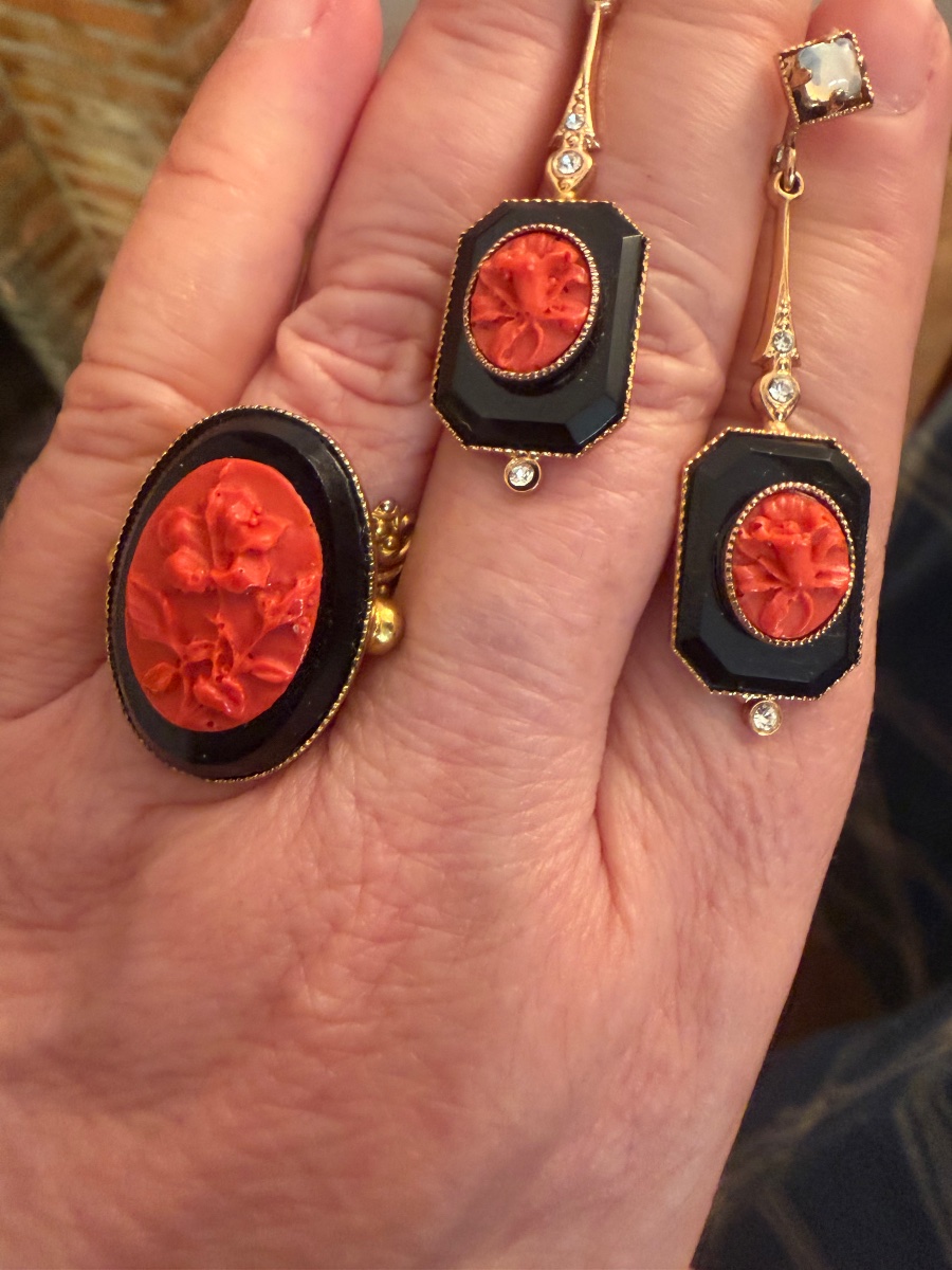 Boucles d’oreilles et bague vintage 