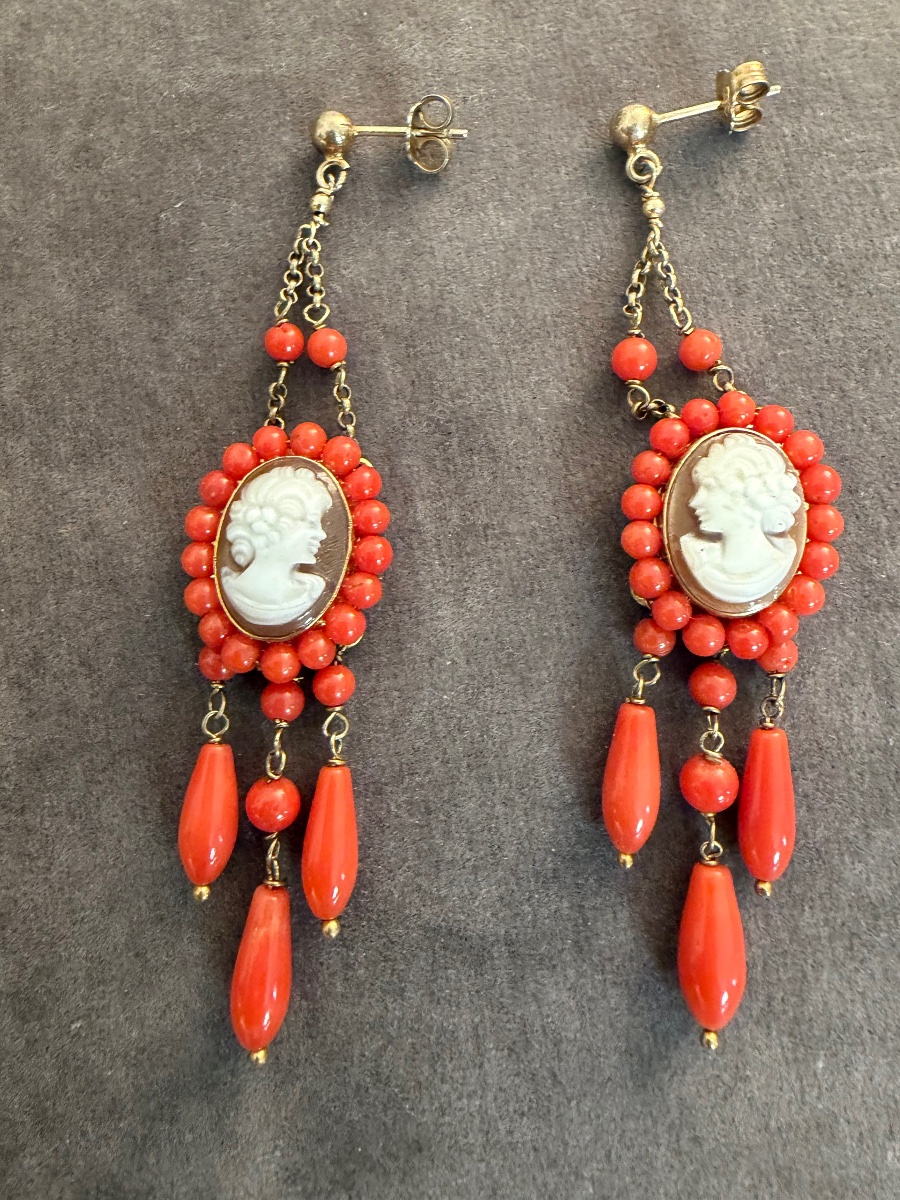 Shell Cameo Earrings, Coral -photo-3