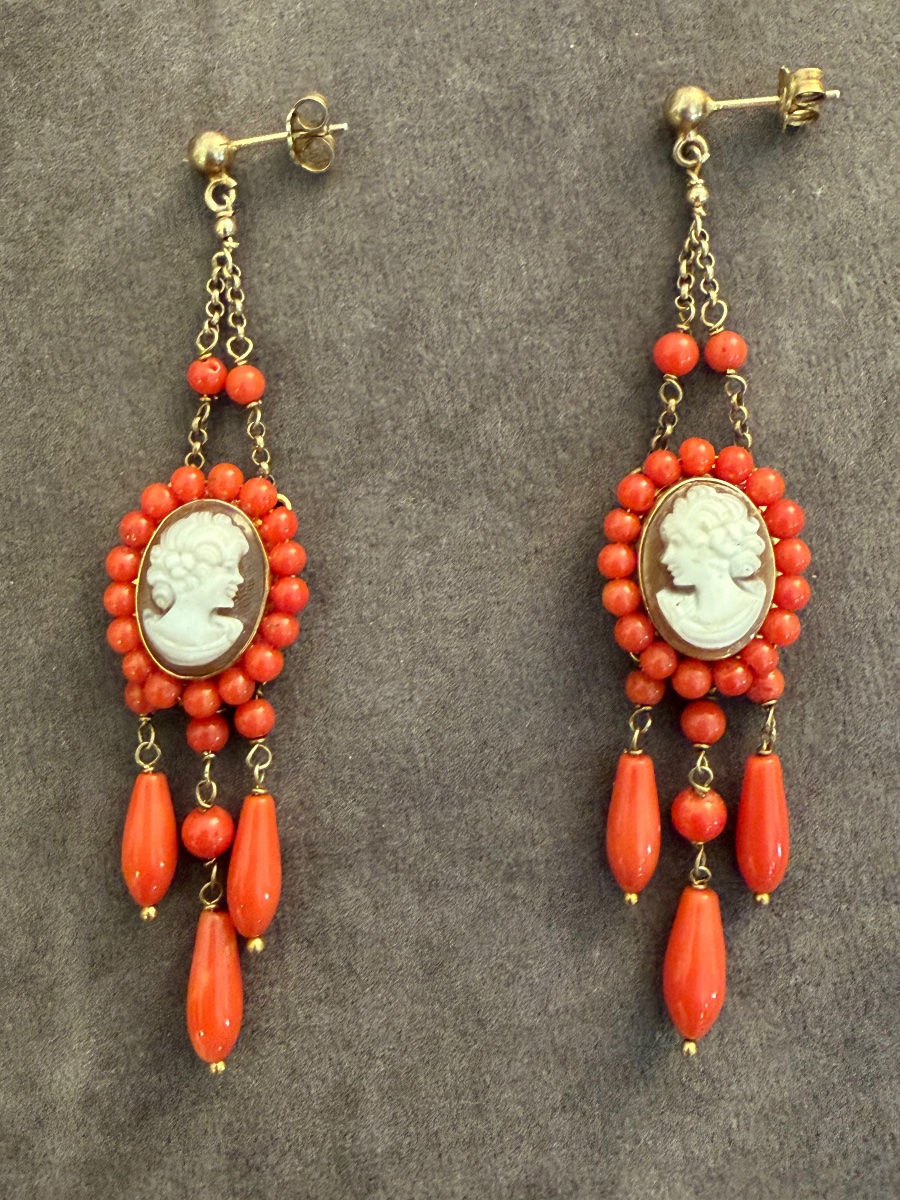 Shell Cameo Earrings, Coral -photo-4