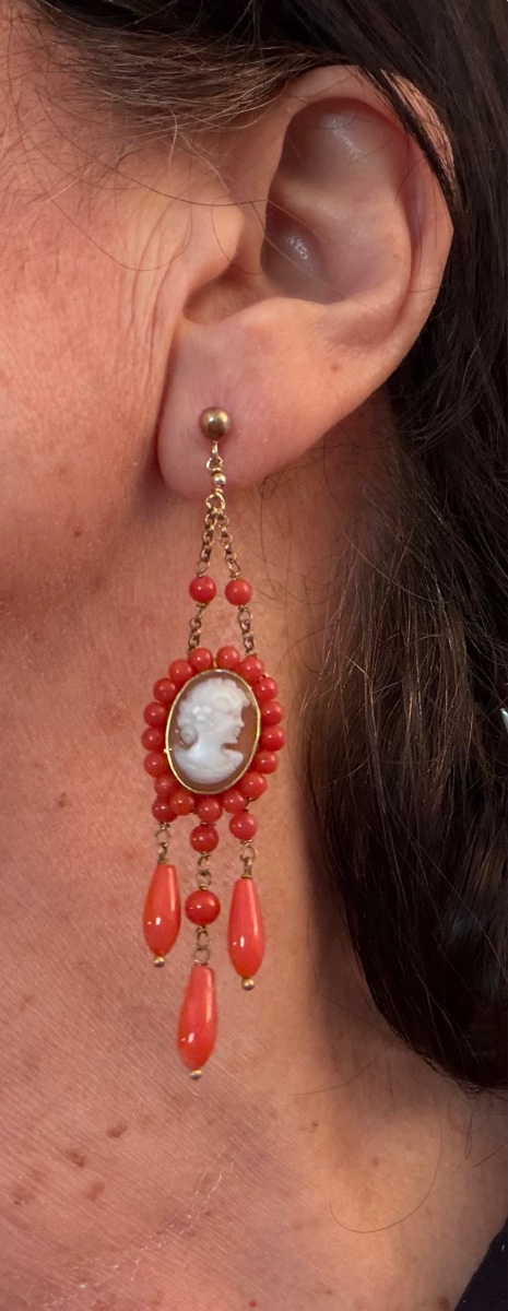 Shell Cameo Earrings, Coral -photo-1
