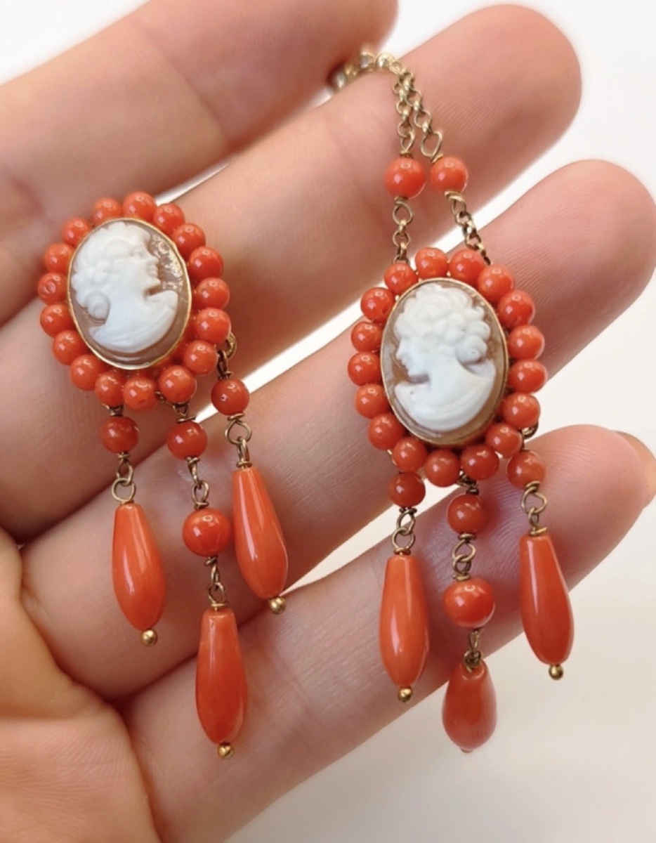 Shell Cameo Earrings, Coral -photo-4