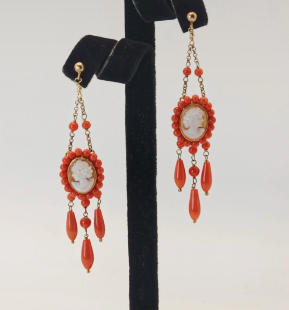 Shell Cameo Earrings, Coral -photo-5