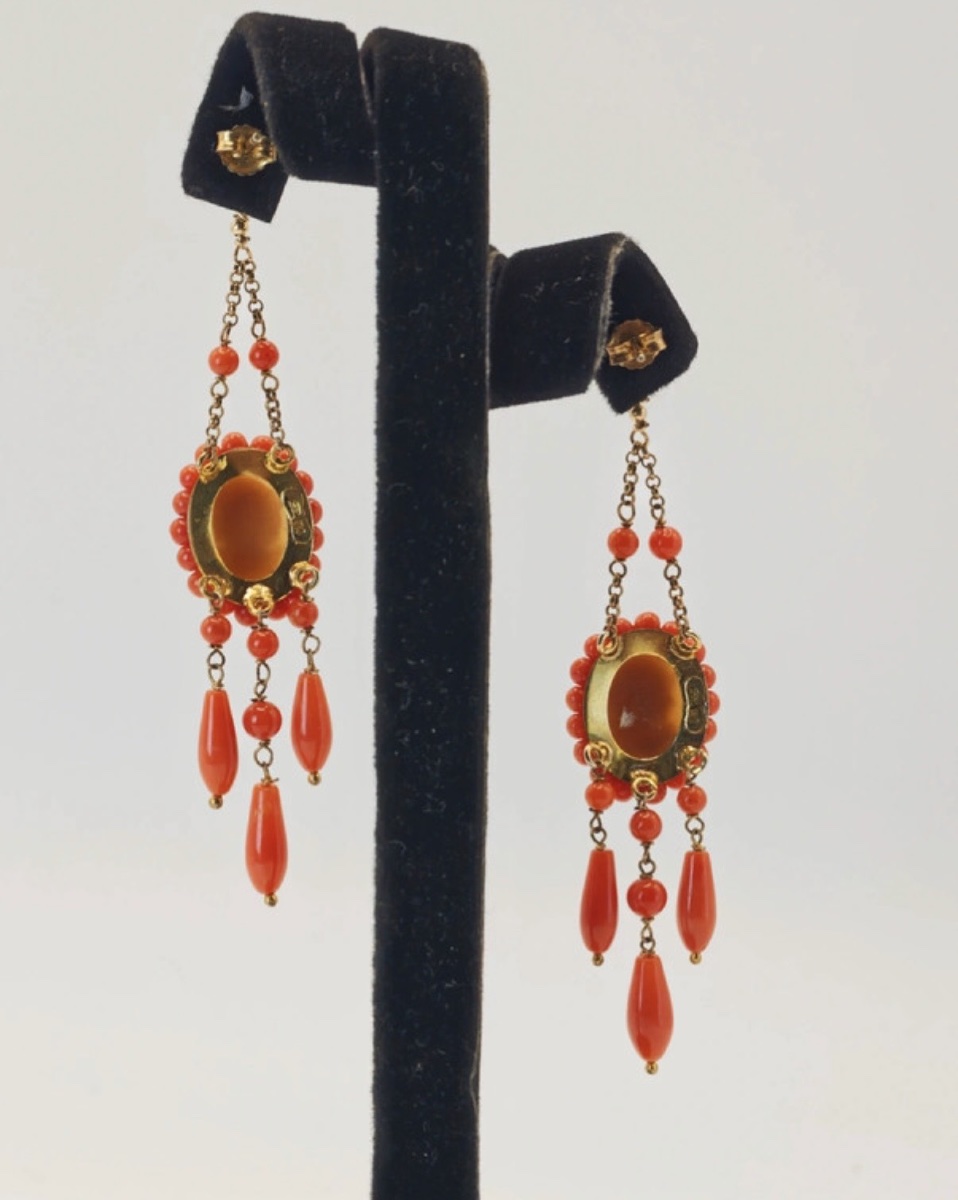 Shell Cameo Earrings, Coral -photo-6