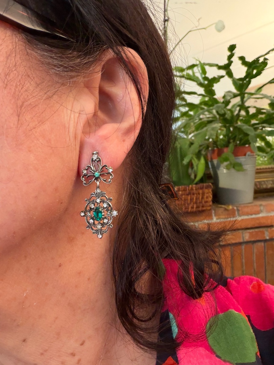 Boucles d’oreilles argent / cristaux vert -photo-2