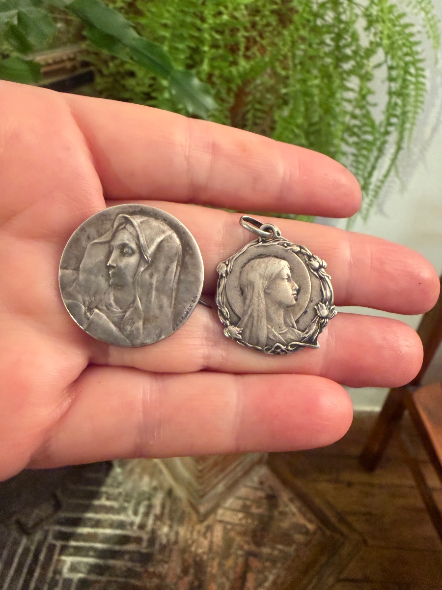 2 Silver Religious Medals -photo-2