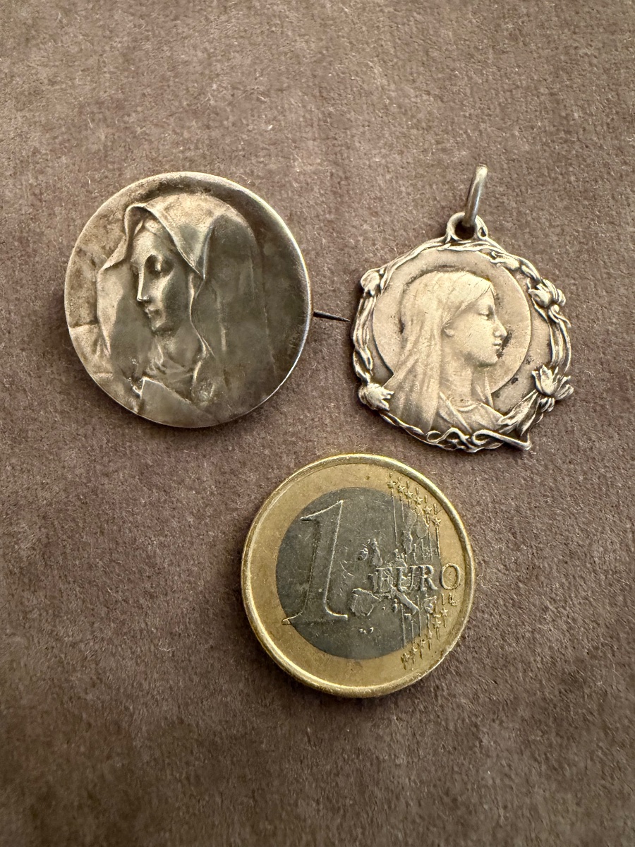2 Silver Religious Medals -photo-3